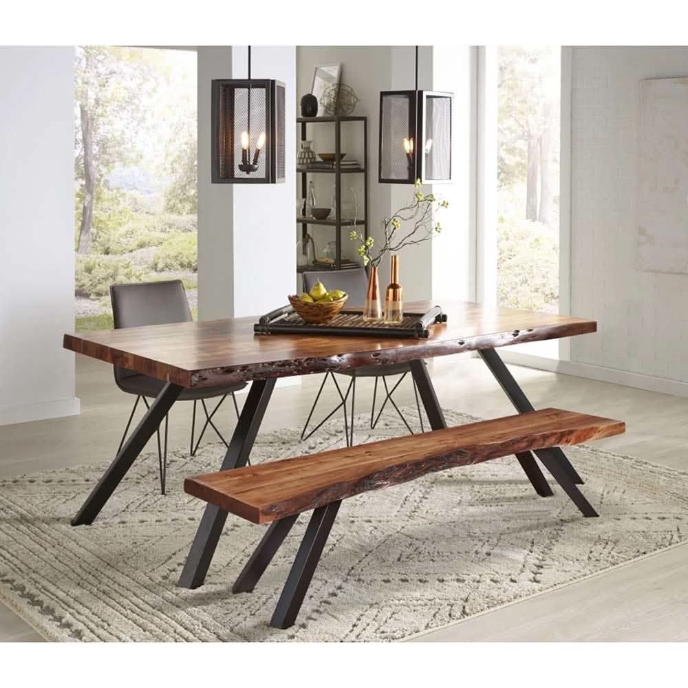 Reese Live Edge Solid Wood Metal Leg Dining Table in Natural Acacia - Image 3