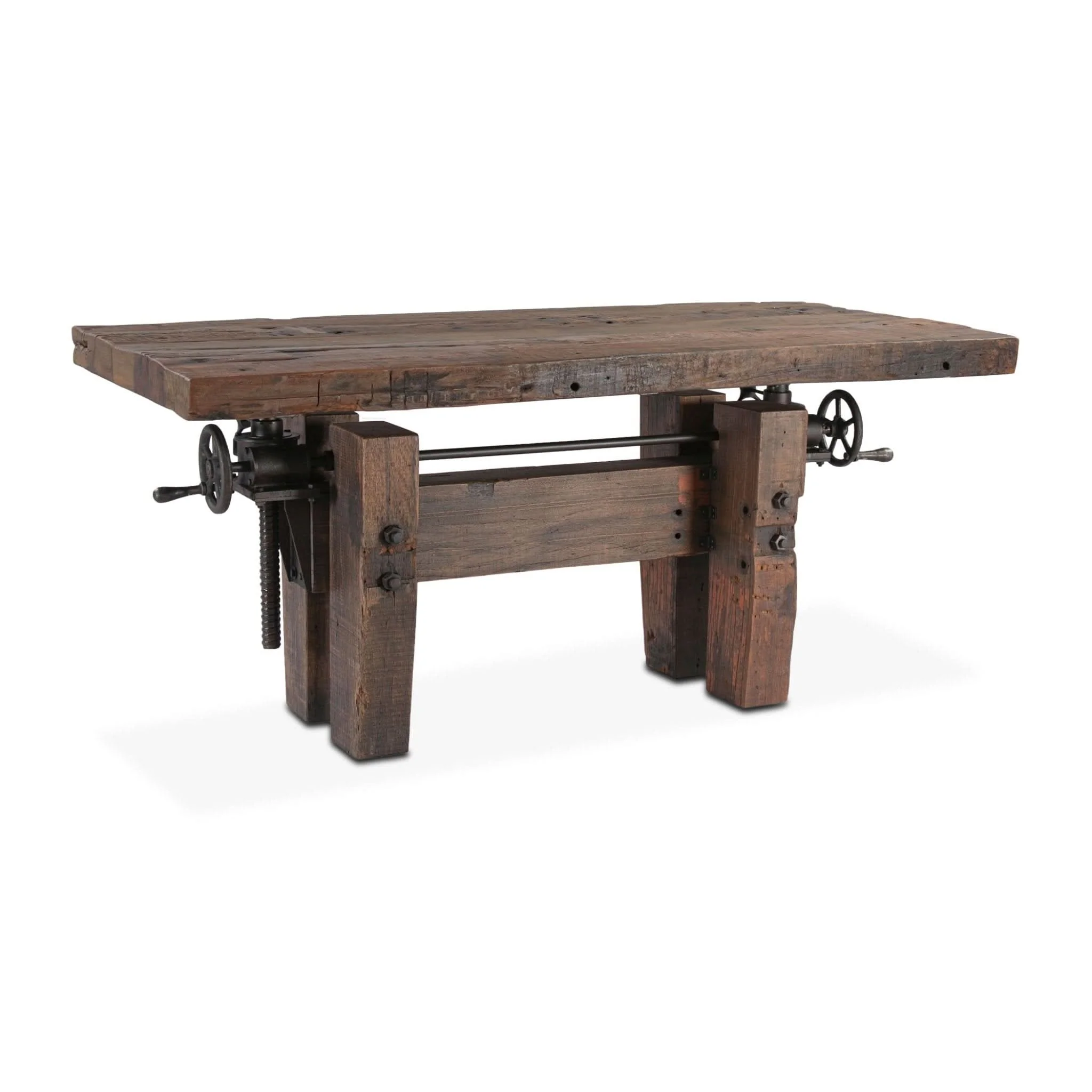 Rustic Revival Old Teak Industrial Hand Crank Office Desk
