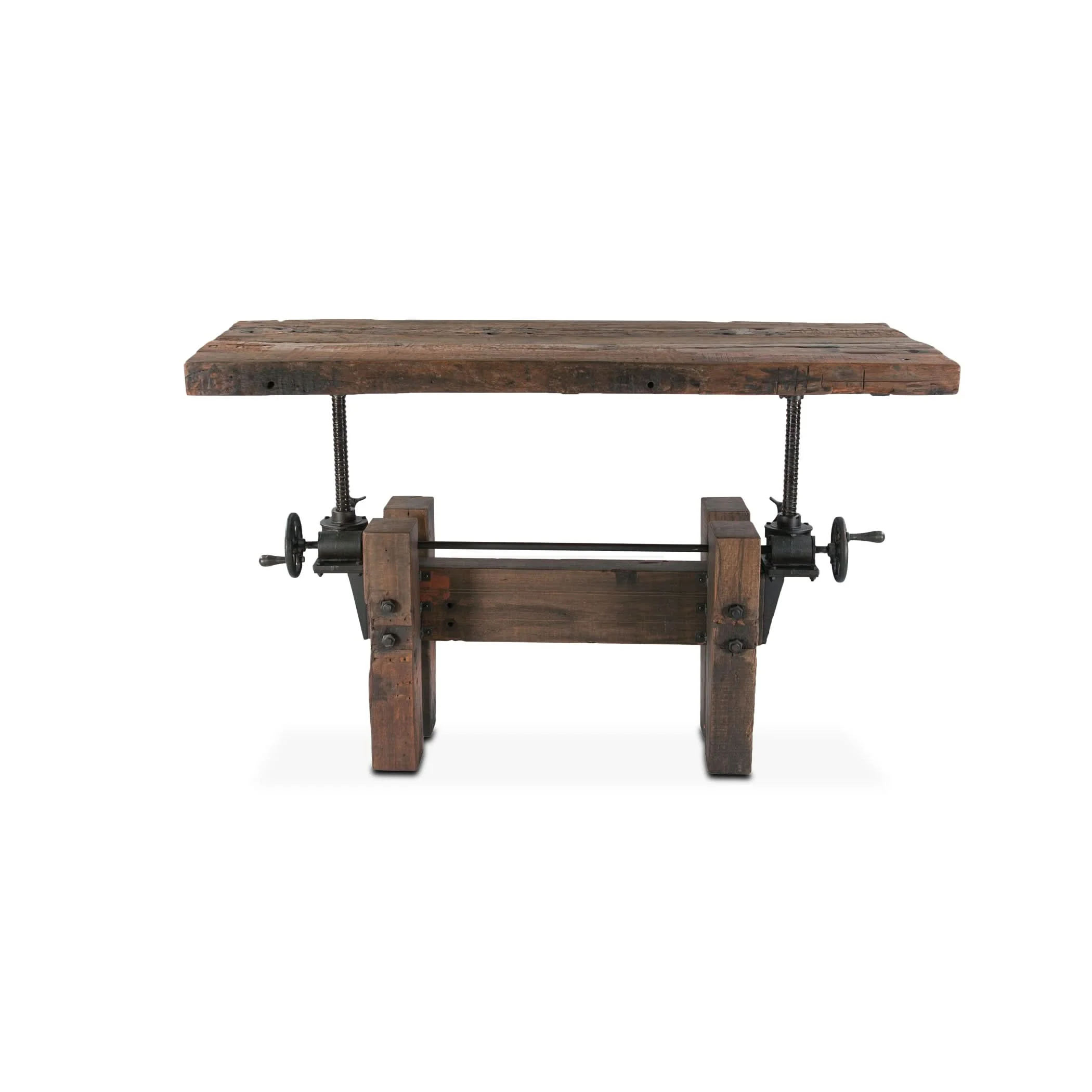 Rustic Revival Old Teak Industrial Hand Crank Office Desk - Image 2