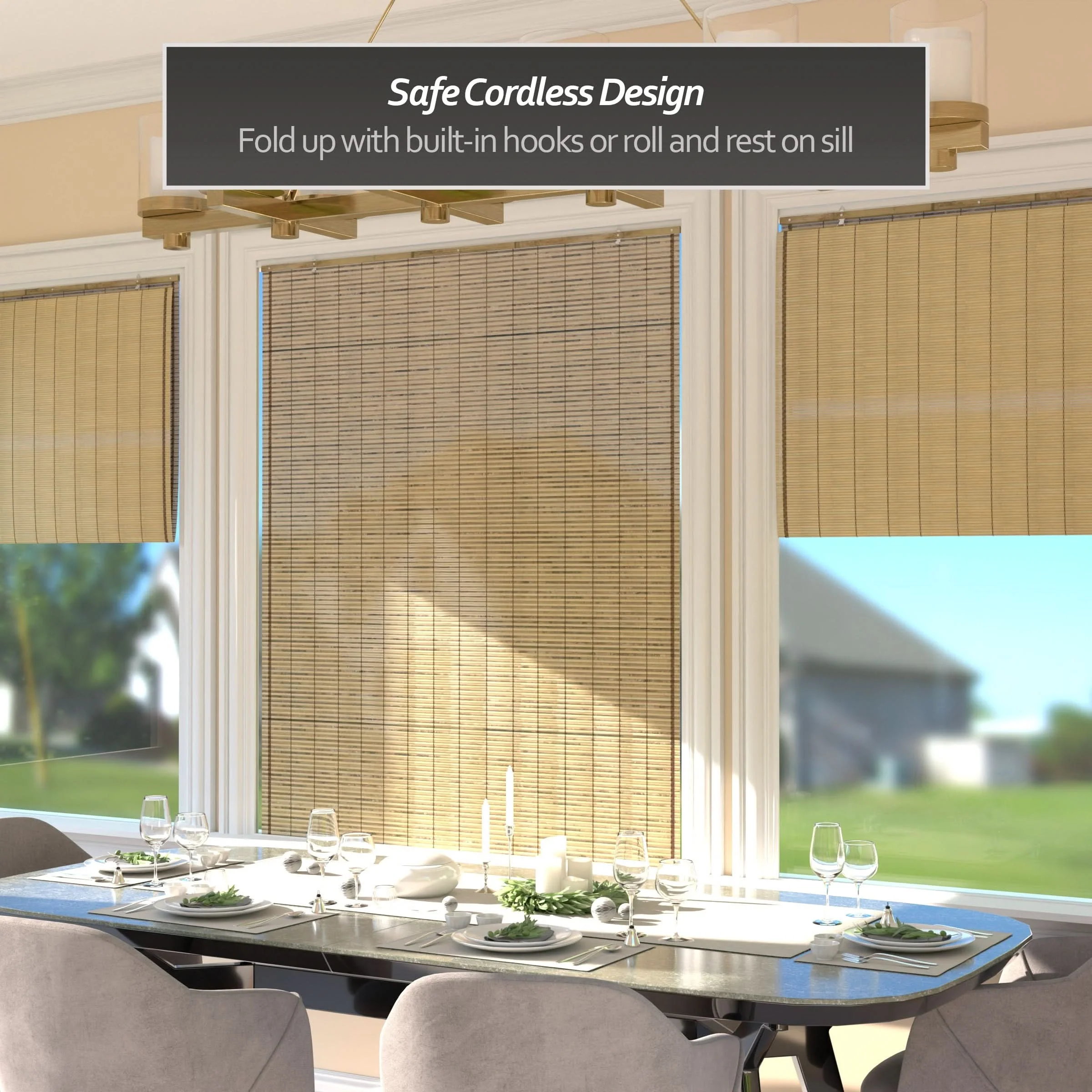 Tortoise Burnt Bamboo Cordless Window Shade - Image 12