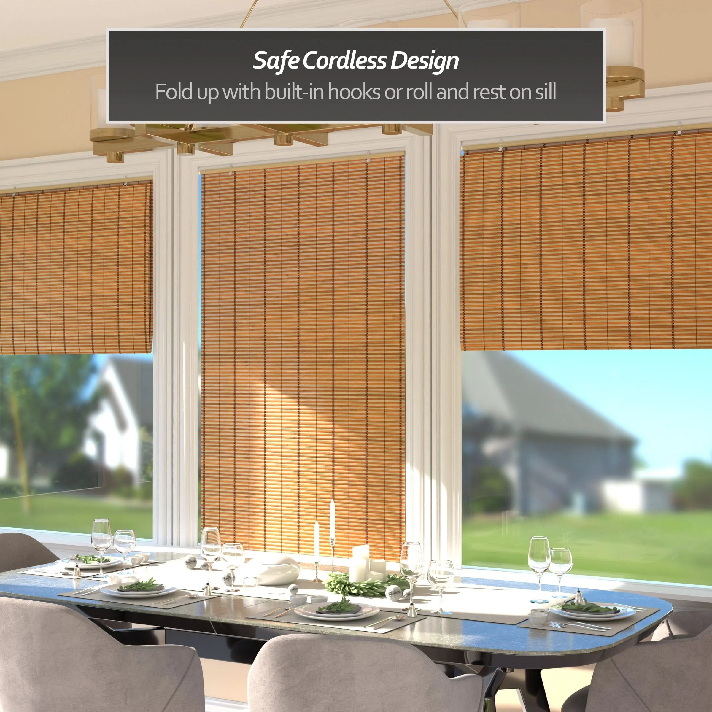 Two-Tone Honey Burnt Bamboo Cordless Window Shade - Image 10