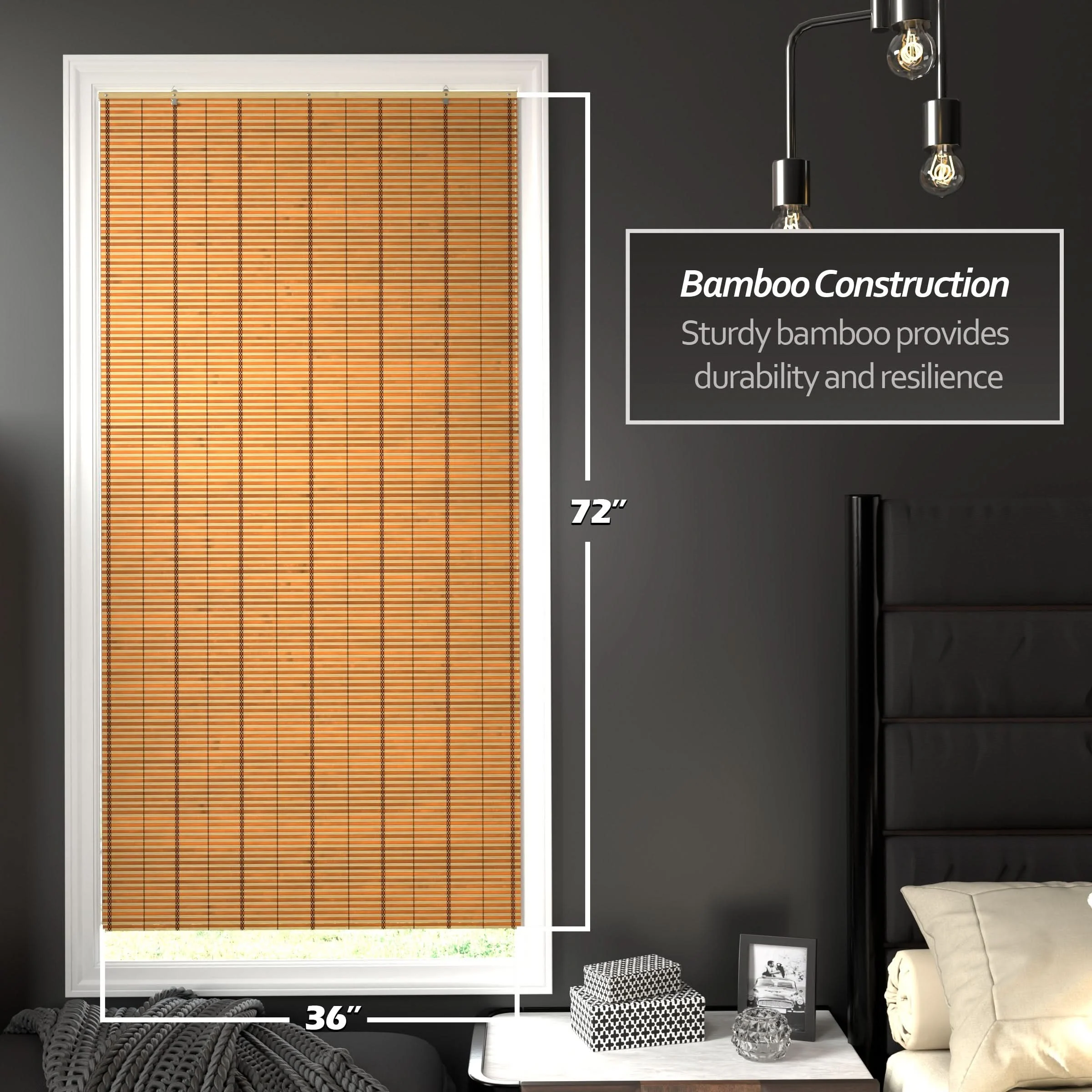 Two-Tone Honey Burnt Bamboo Cordless Window Shade - Image 11