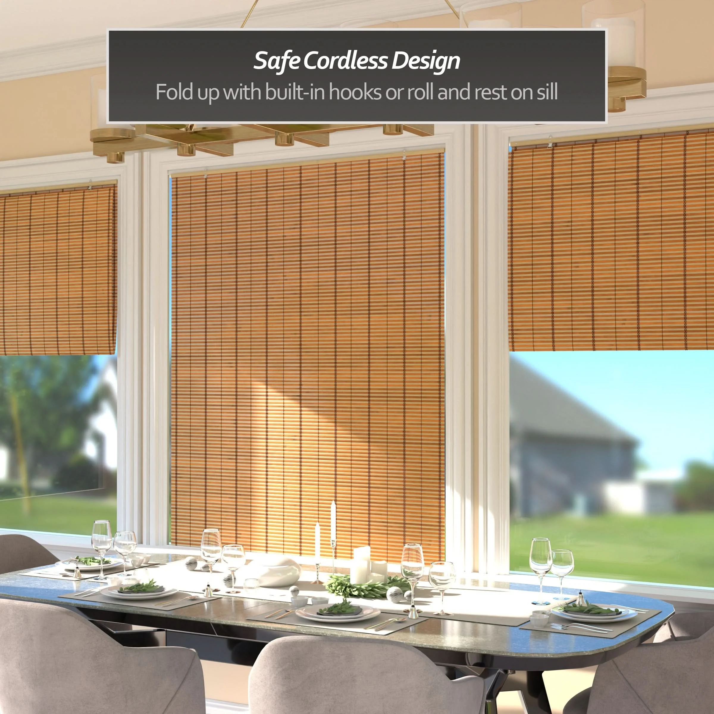 Two-Tone Honey Burnt Bamboo Cordless Window Shade - Image 14