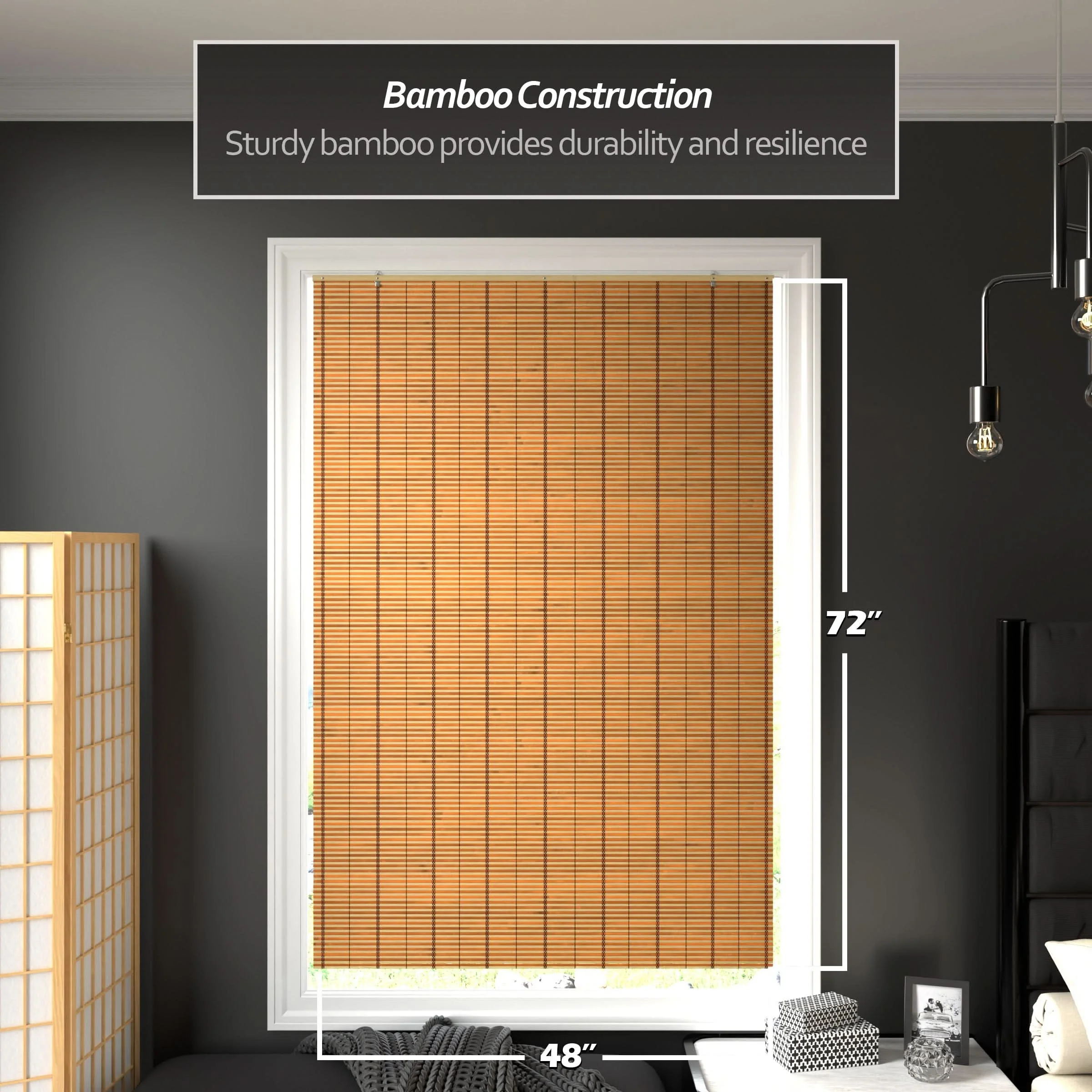 Two-Tone Honey Burnt Bamboo Cordless Window Shade - Image 15