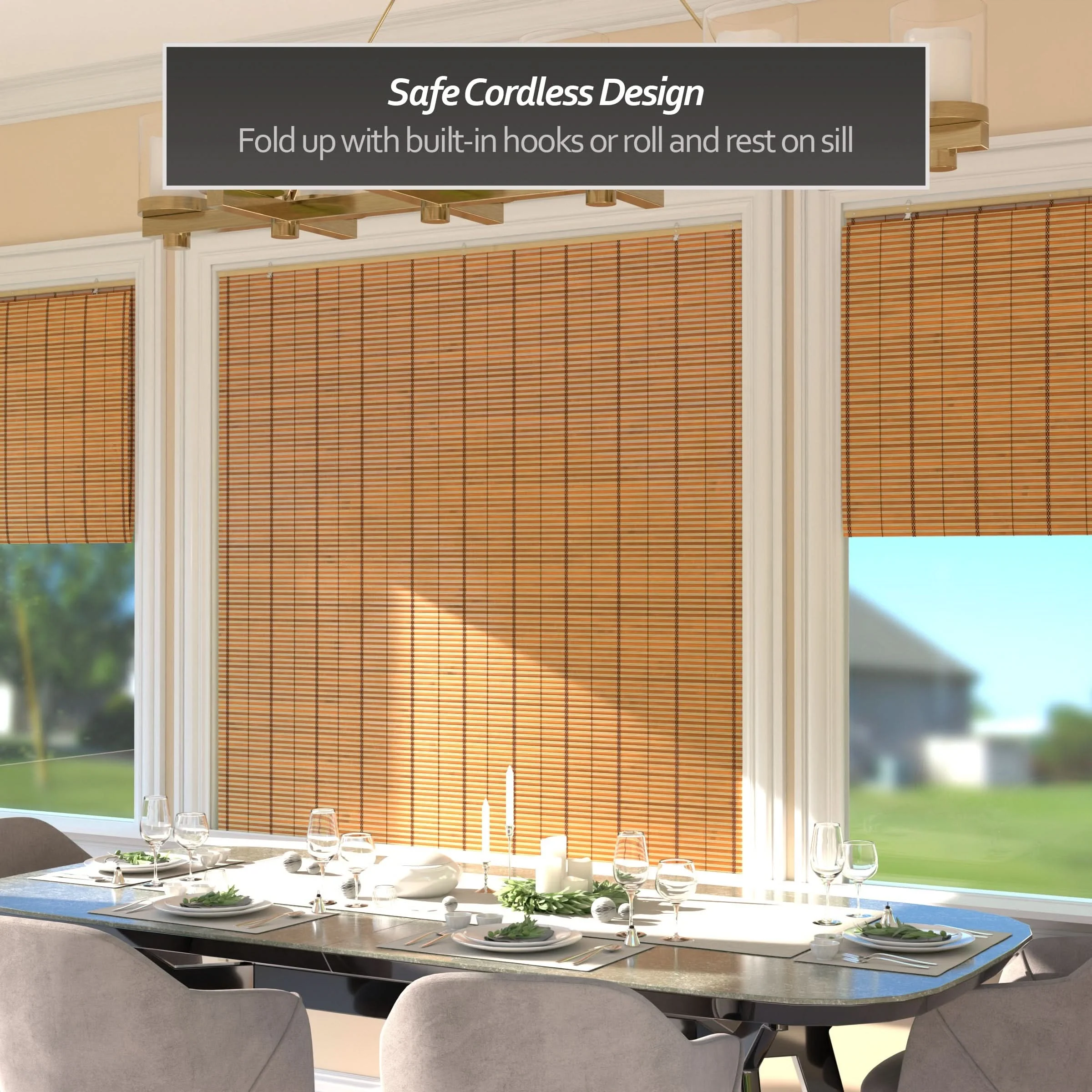 Two-Tone Honey Burnt Bamboo Cordless Window Shade - Image 18