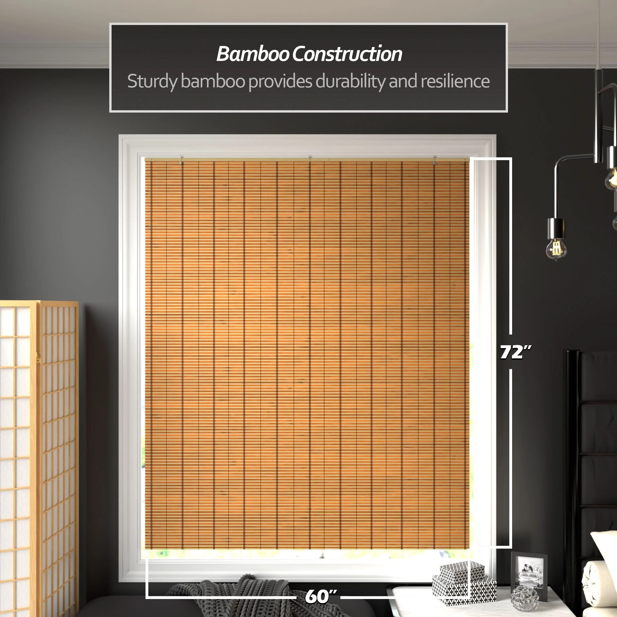 Two-Tone Honey Burnt Bamboo Cordless Window Shade - Image 19