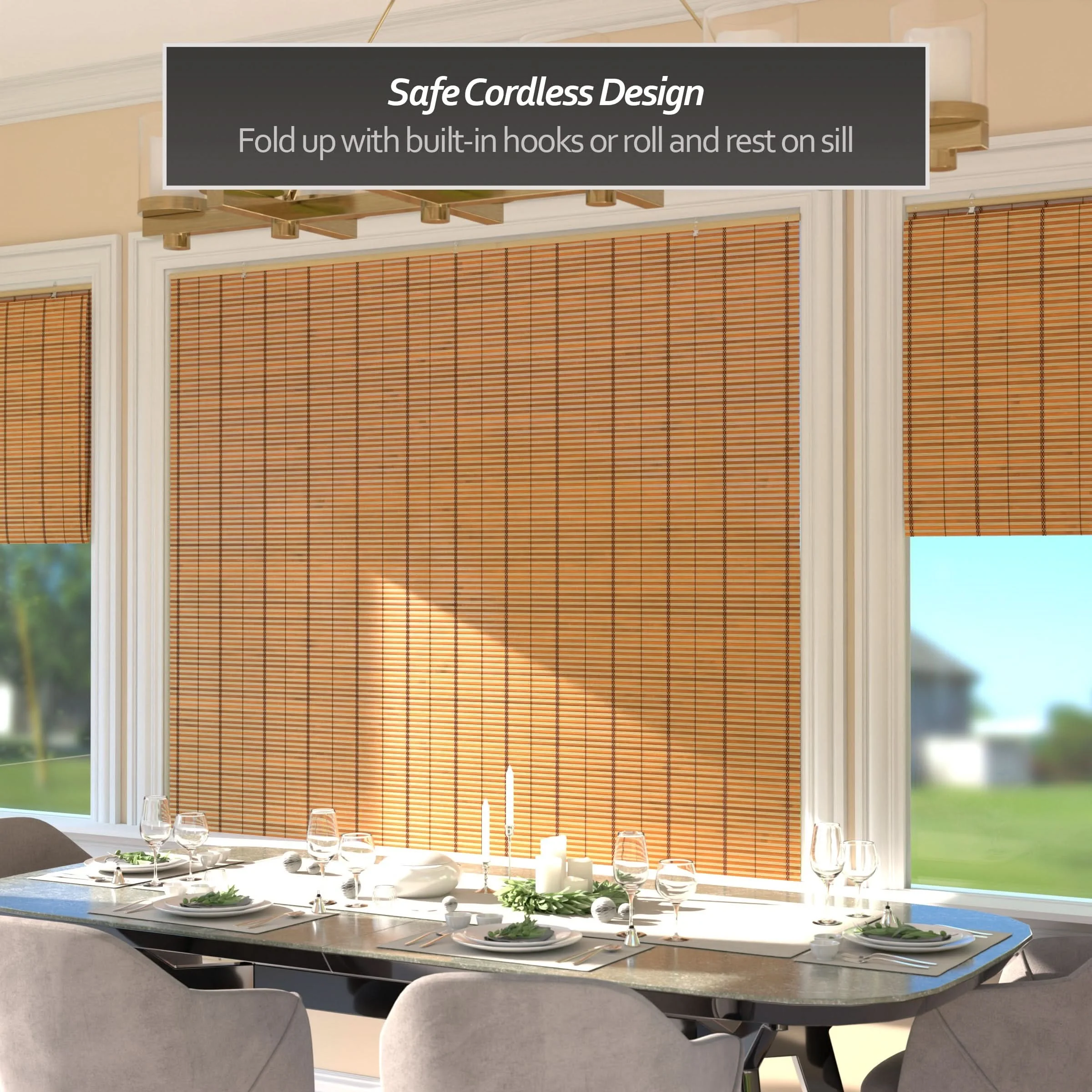 Two-Tone Honey Burnt Bamboo Cordless Window Shade - Image 22