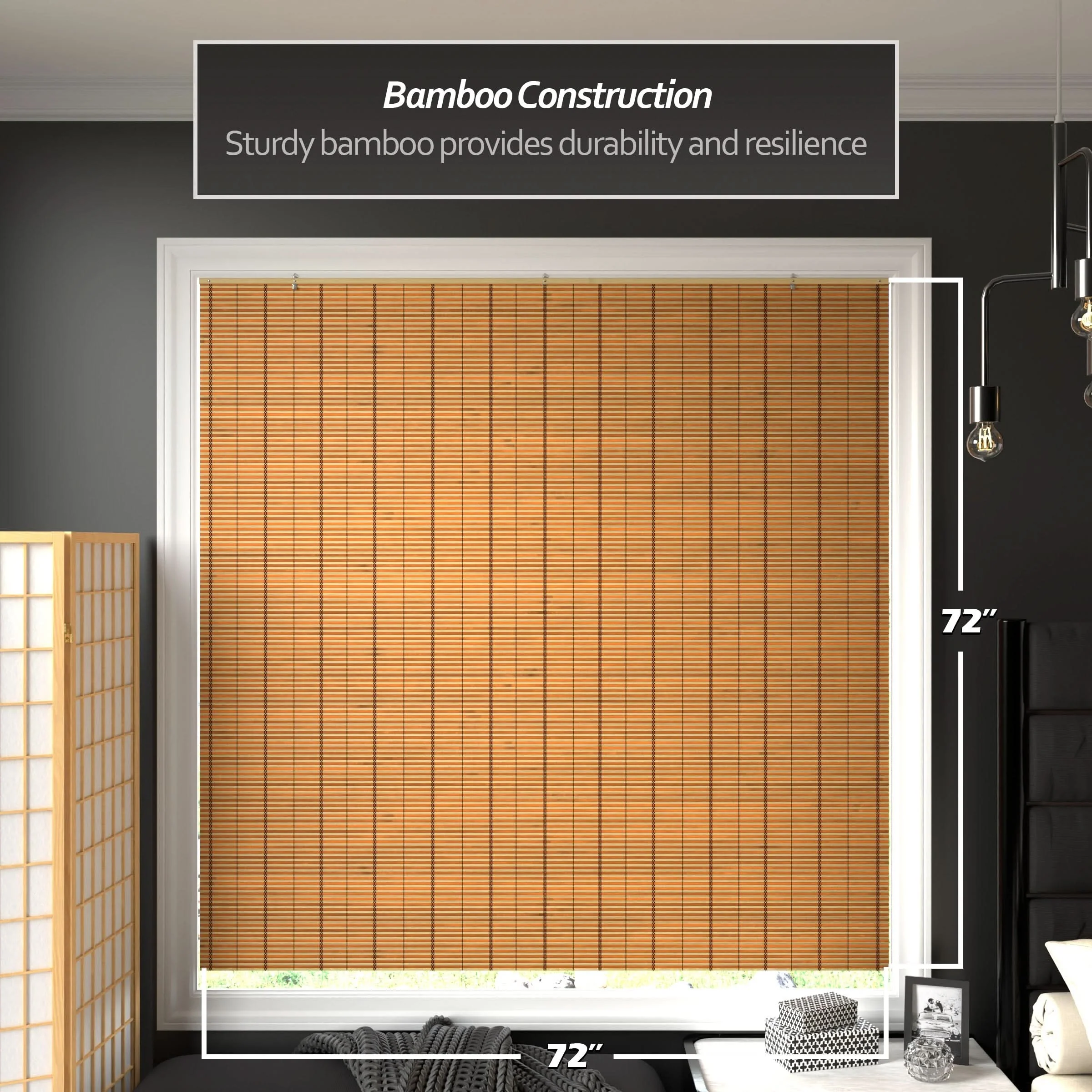 Two-Tone Honey Burnt Bamboo Cordless Window Shade - Image 23