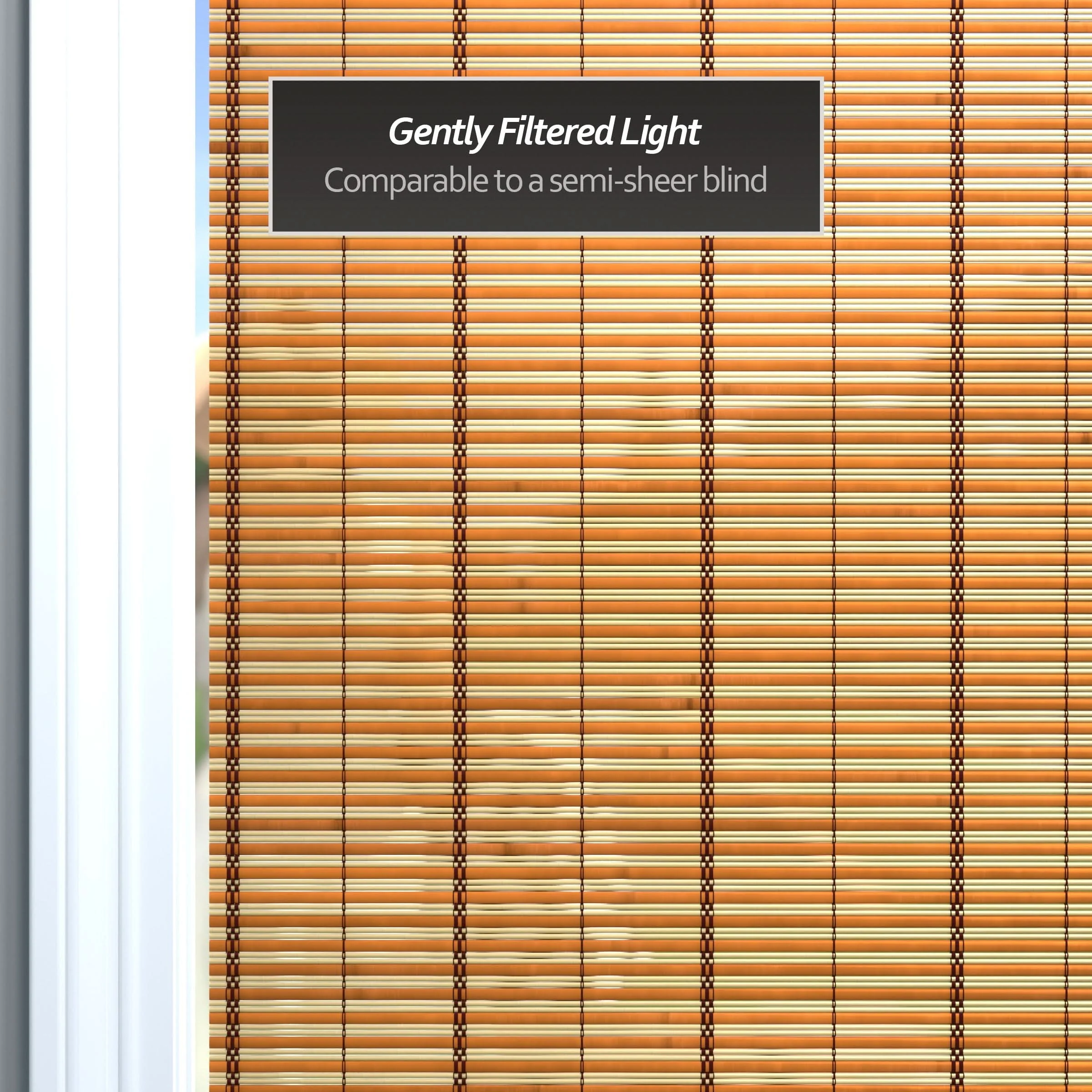 Two-Tone Honey Burnt Bamboo Cordless Window Shade - Image 24