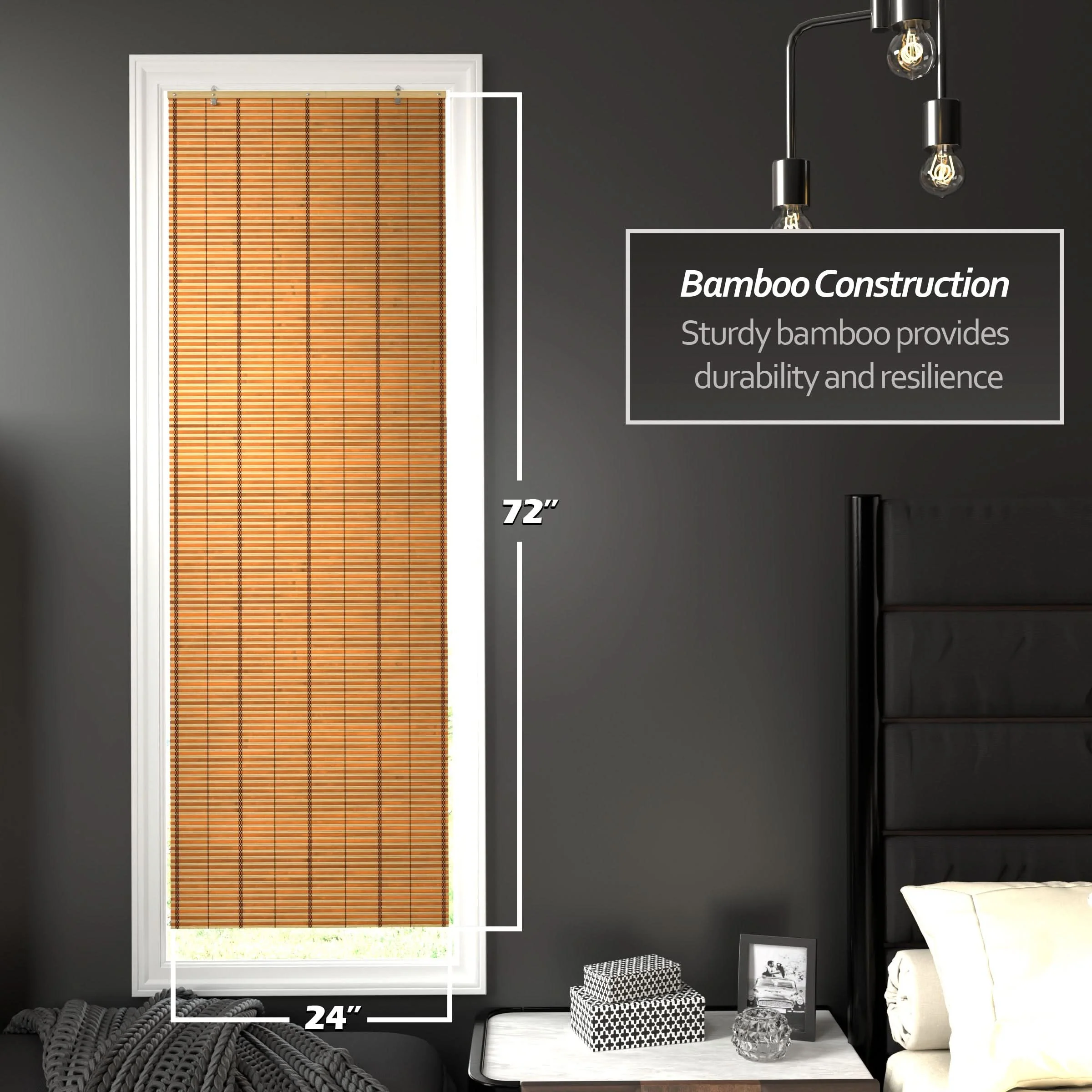 Two-Tone Honey Burnt Bamboo Cordless Window Shade - Image 7